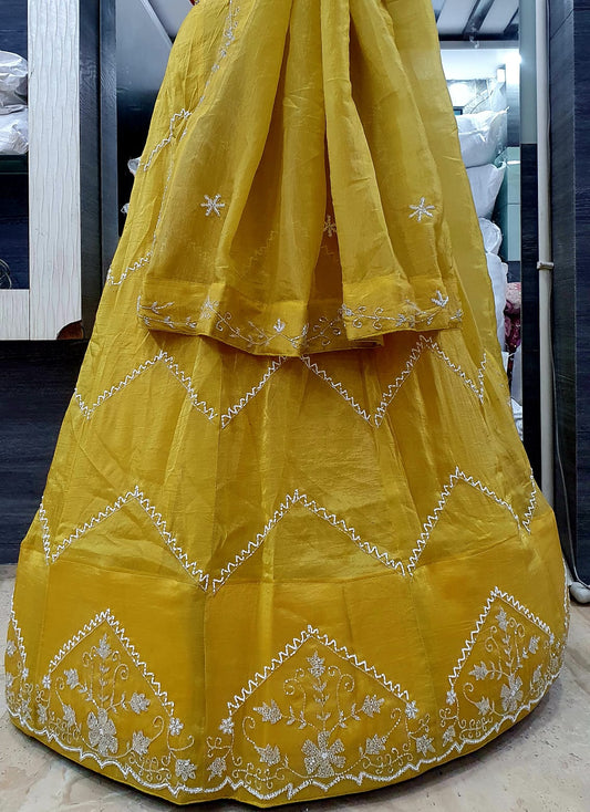 Gold Crush Lehenga with Dupatta - Katdana Work | Stitched with Lining Aster | Length & Waist up to 44