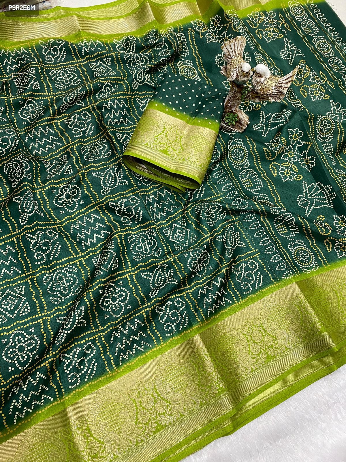 Bandhani Print Dola Cotton Saree with Kanjivaram Zari Border and Printed Blouse