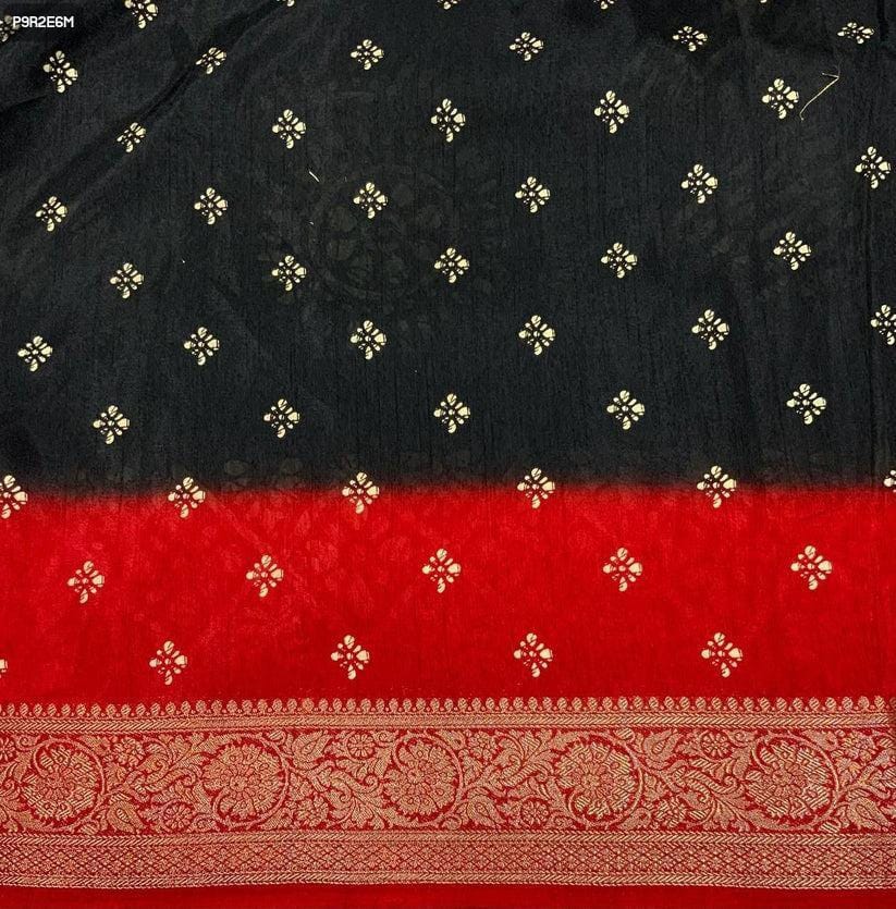Cotton Silk Batik Print Saree with Kanjivaram Zari Border & Printed Blouse
