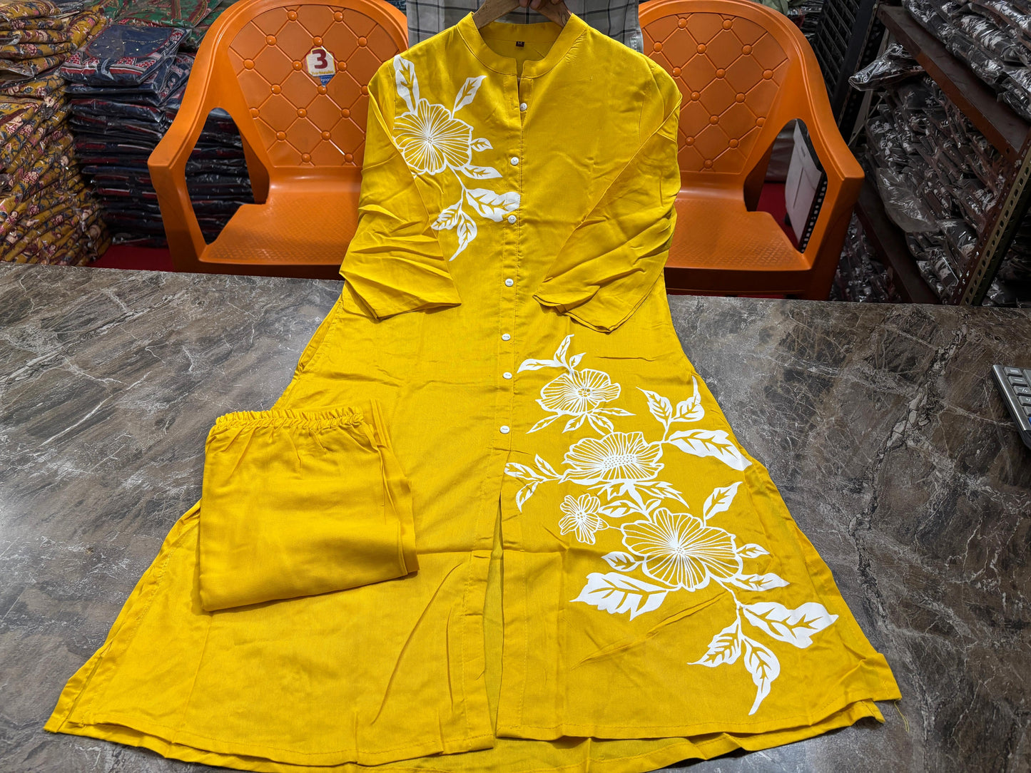 Rayon Co-ord Set for Women – 3/4 Sleeve Kurti & Matching Pant – 45” Kurti Length