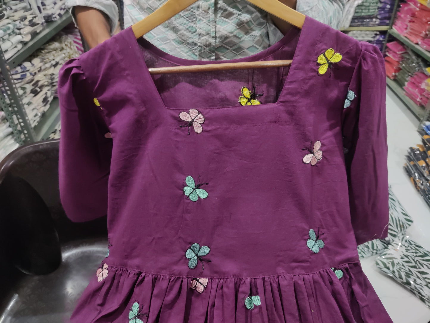 Cotton Puff Sleeve Midi Kurti