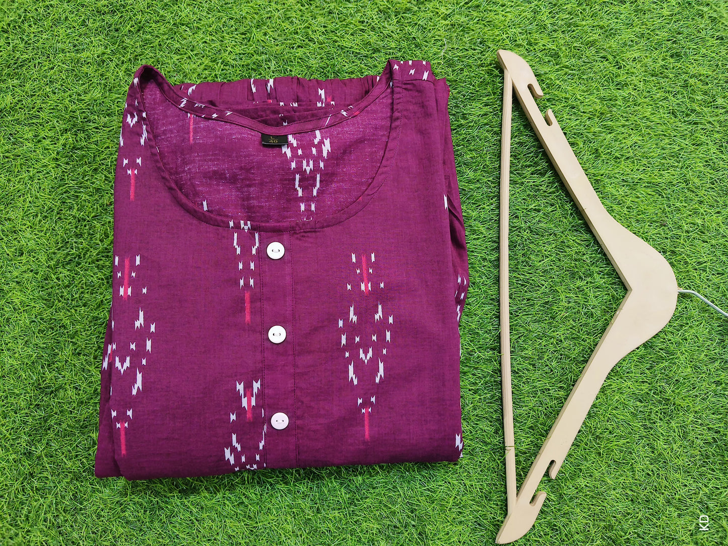 Maroon Ikat Cotton Middy Dress