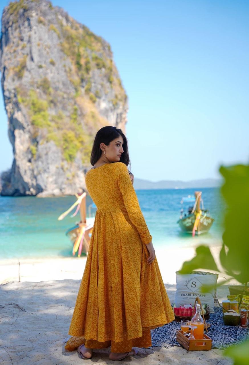 Bandej Design Anarkali Angrakha Dress with Tussles & Palazzo Pant - Cotton 60*60