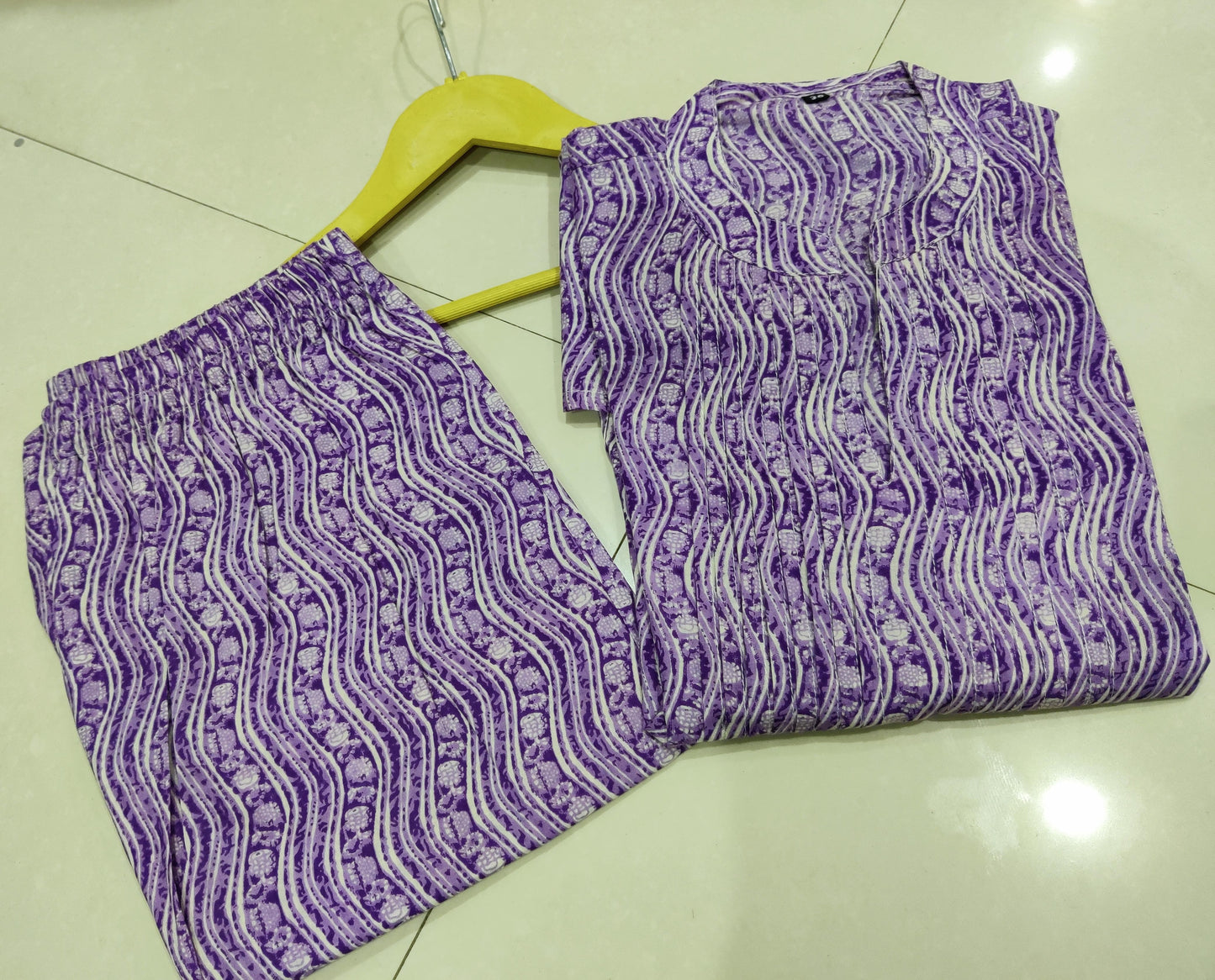 Lavender Cotton Kurta Set with Pintex Work