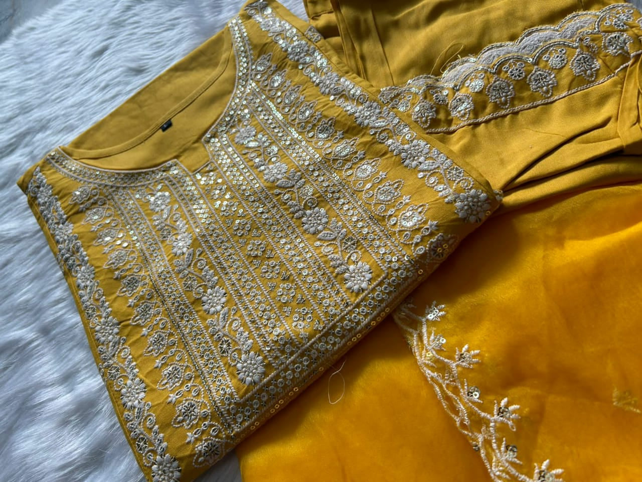 Rayon Embroidery Kurta Set with Organza Dupatta