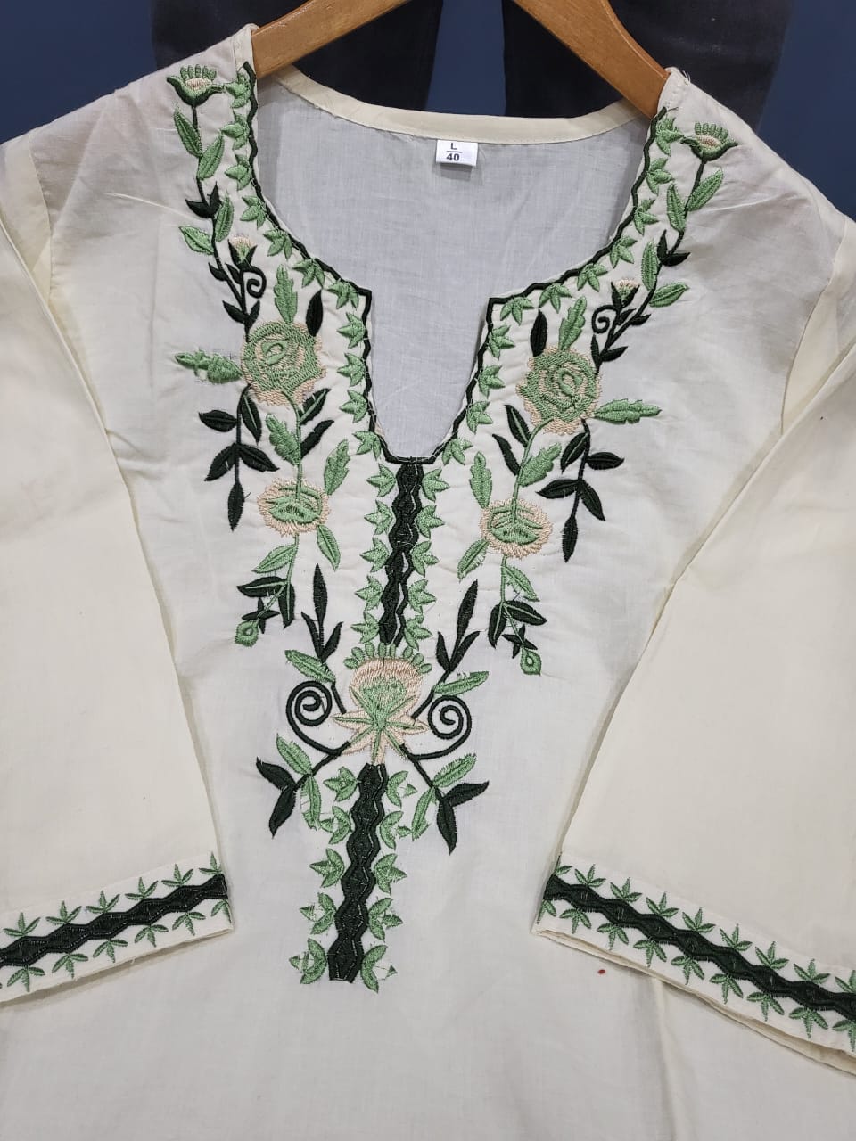Cotton Embroidered Kurta Set with Silk Dupatta
