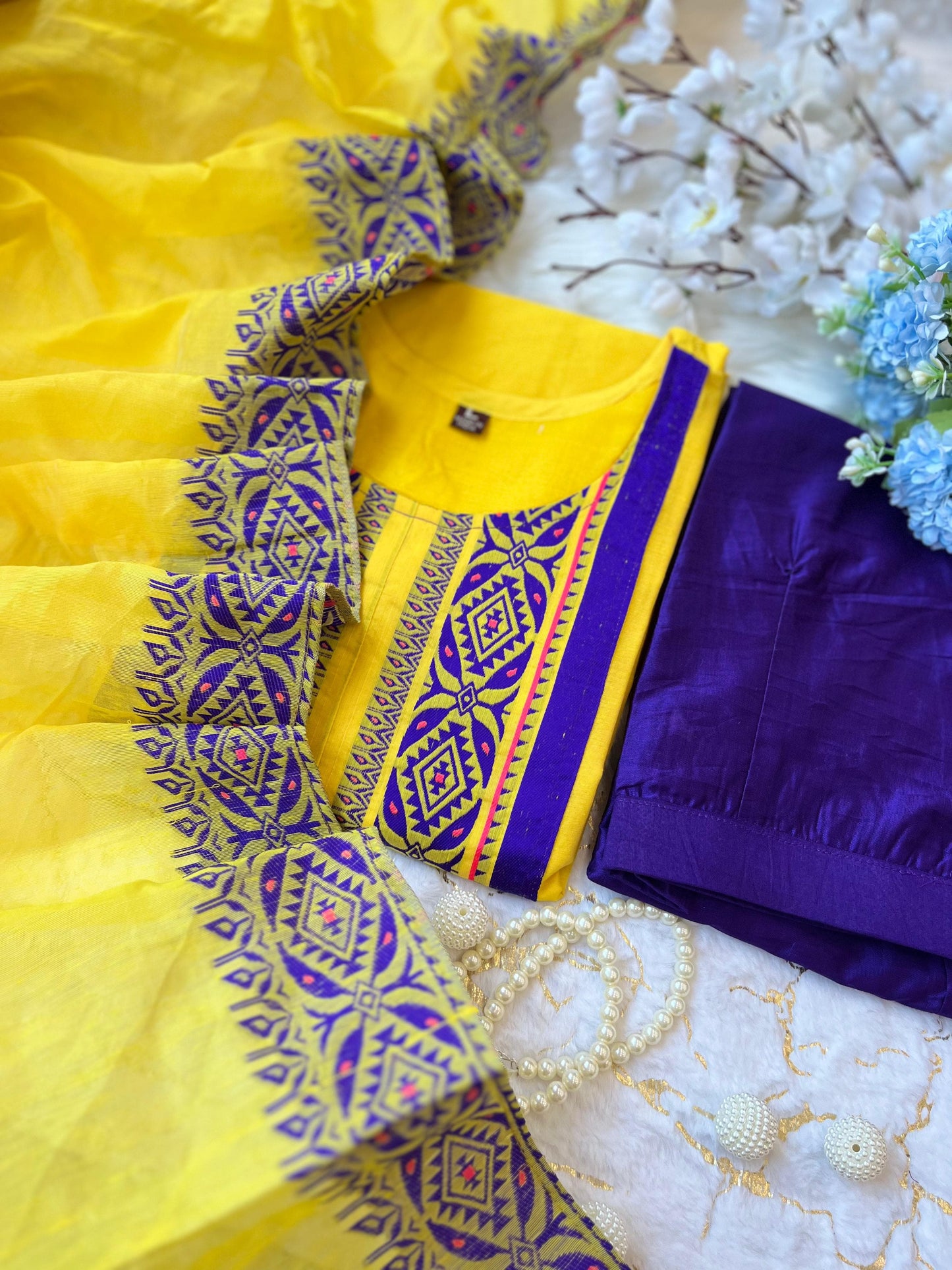 Kanchi Cotton Suit Set with Zari Weaving and South Indian Cultural Design