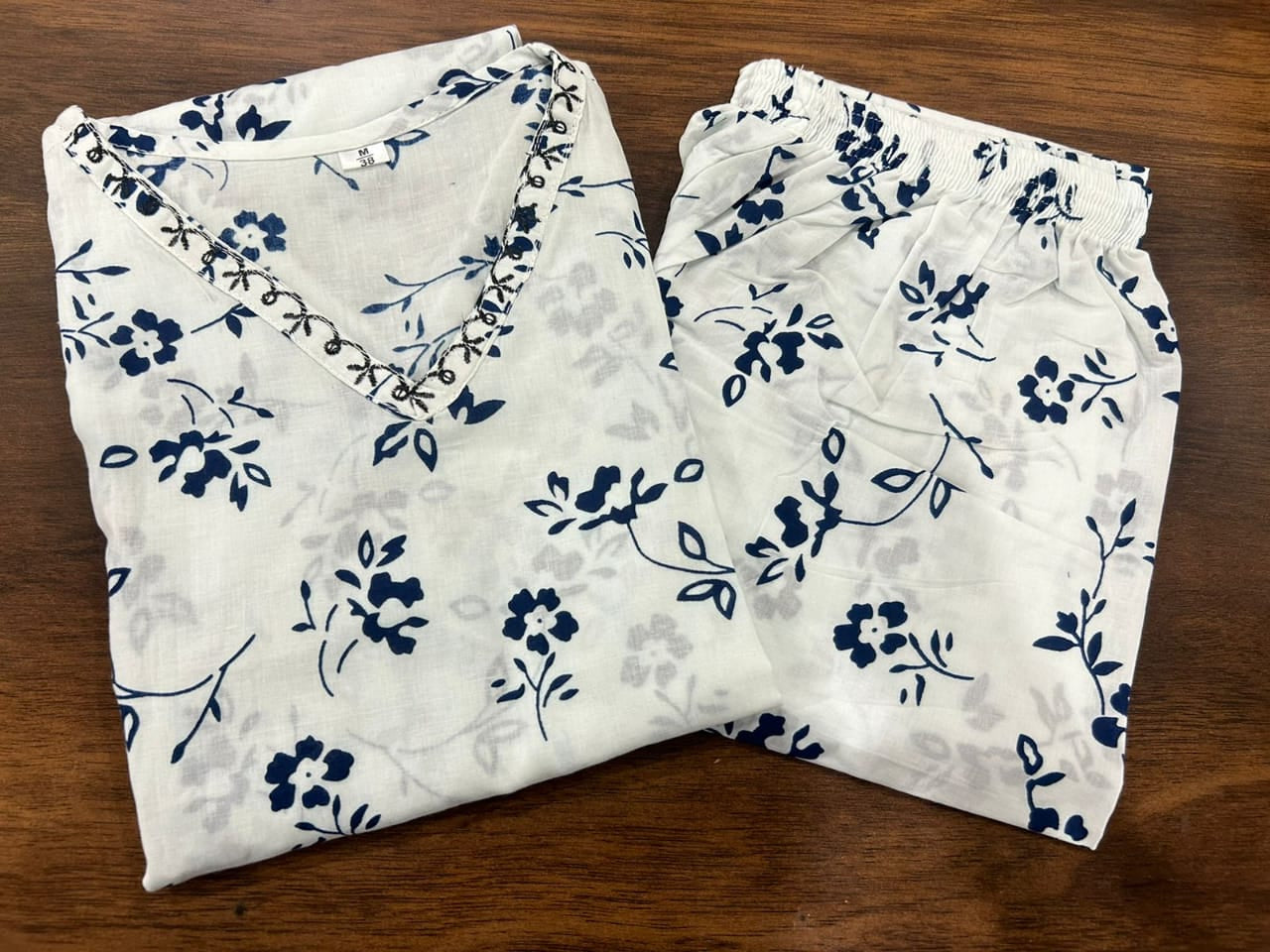 Cotton Printed Kurti with Neck Embroidery & Matching Plazo Set