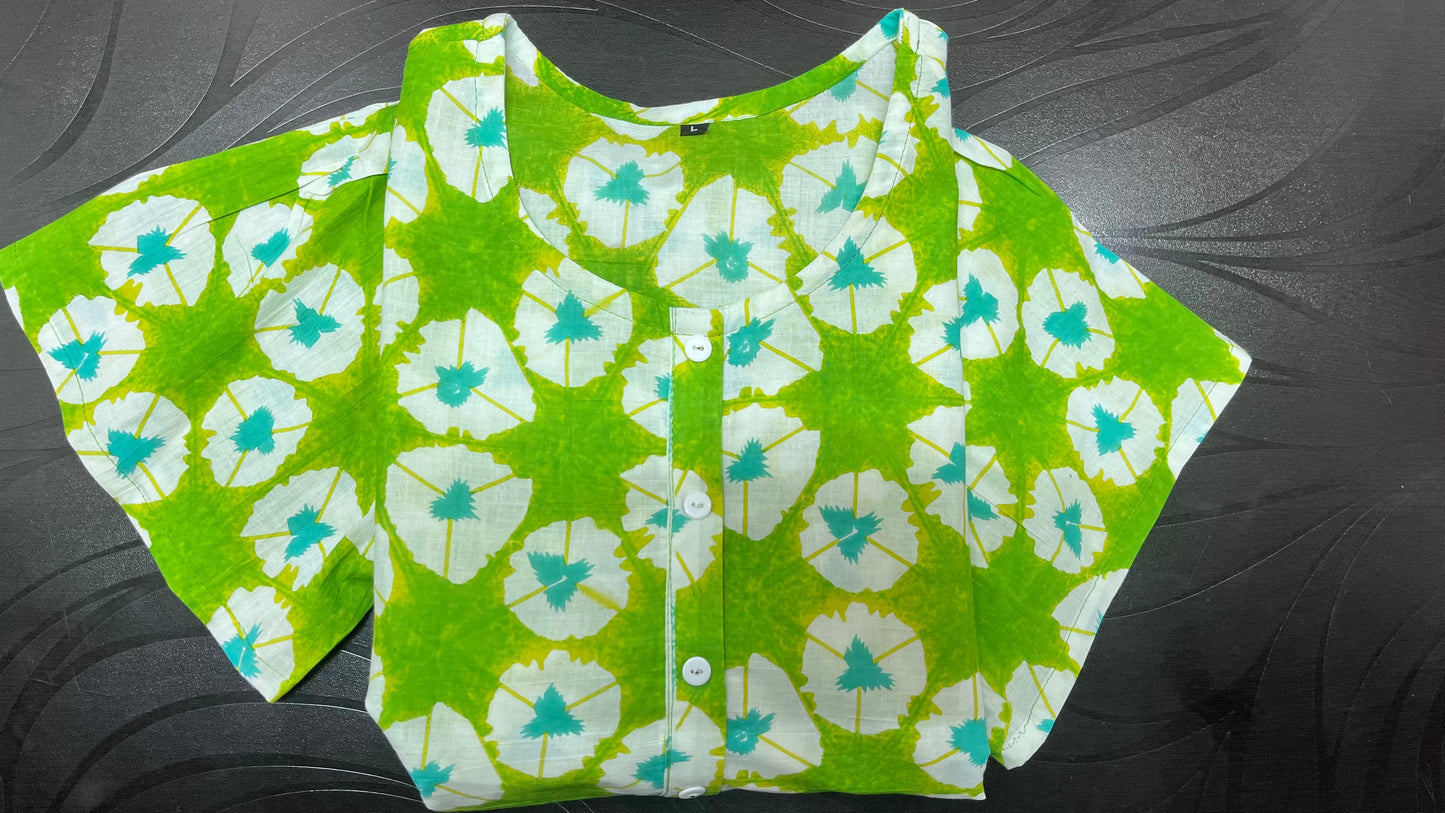 Green Ikat Print Cotton Flair Middy Gown – Floral Procin Design