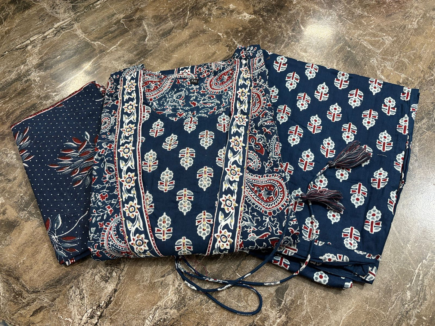 Women's Anarkali Kurta Set with Printed Cotton Fabric & Tassel Detail – 3-Piece Suit