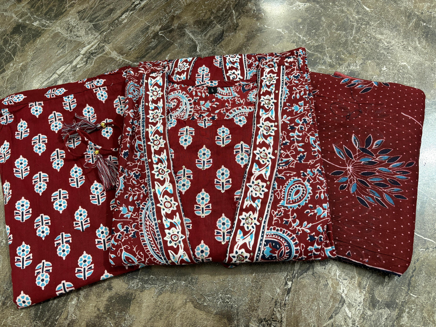 Women's Anarkali Kurta Set with Printed Cotton Fabric & Tassel Detail – 3-Piece Suit