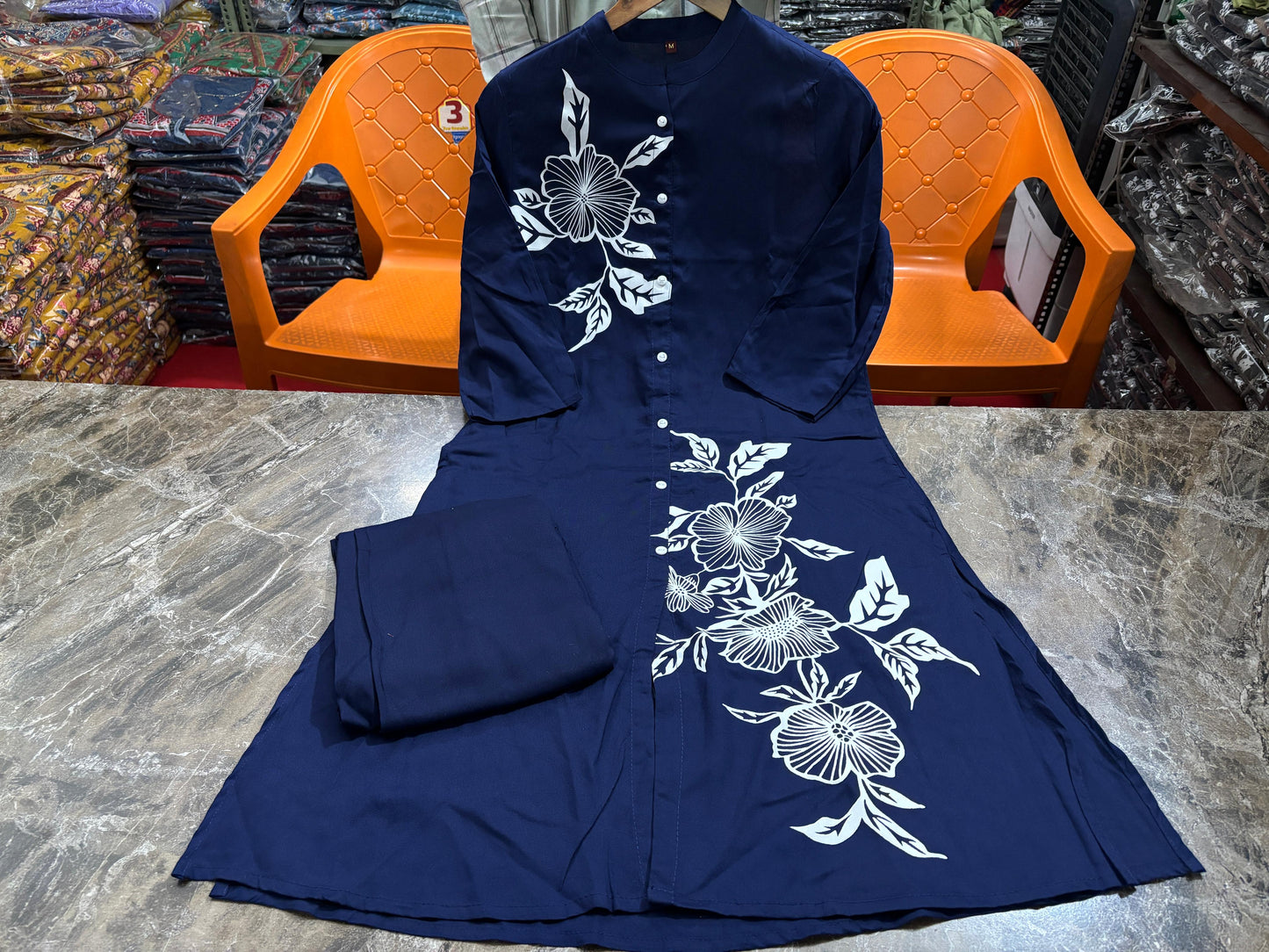 Rayon Co-ord Set for Women – 3/4 Sleeve Kurti & Matching Pant – 45” Kurti Length