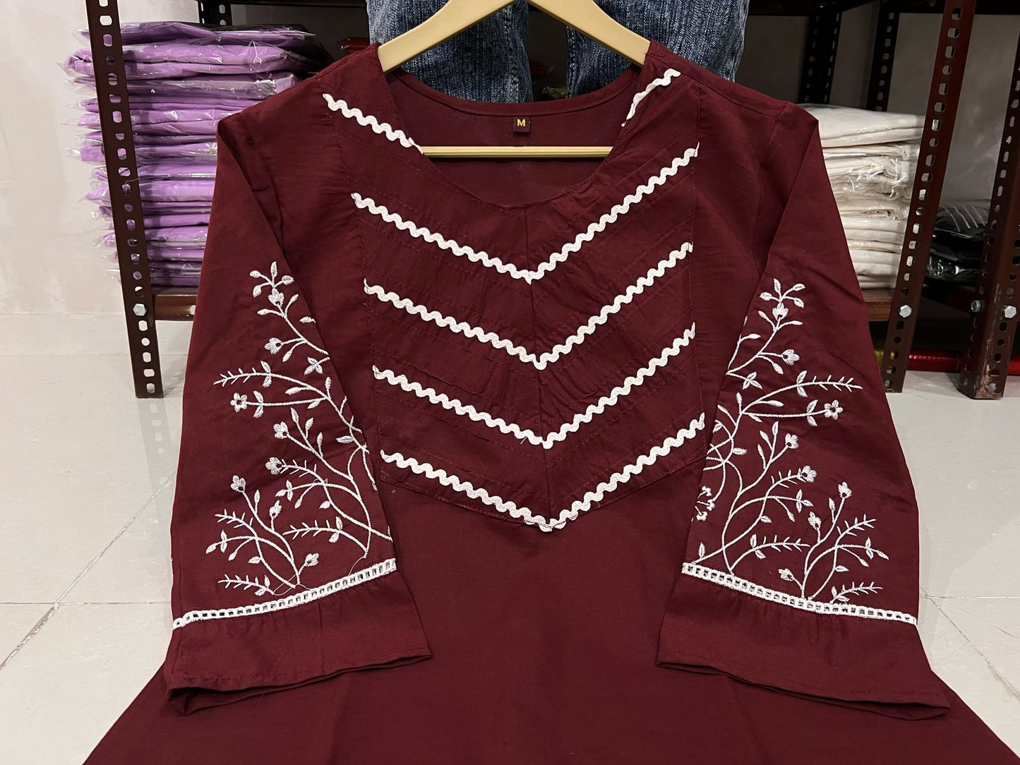 Cotton Kurti Pant Set with Embroidery