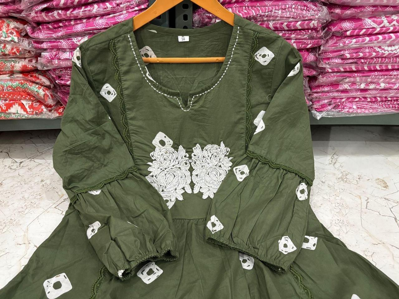 Bandage Discharge Print Cotton Kurta Pant Set with Adda & Embroidered Lace Work