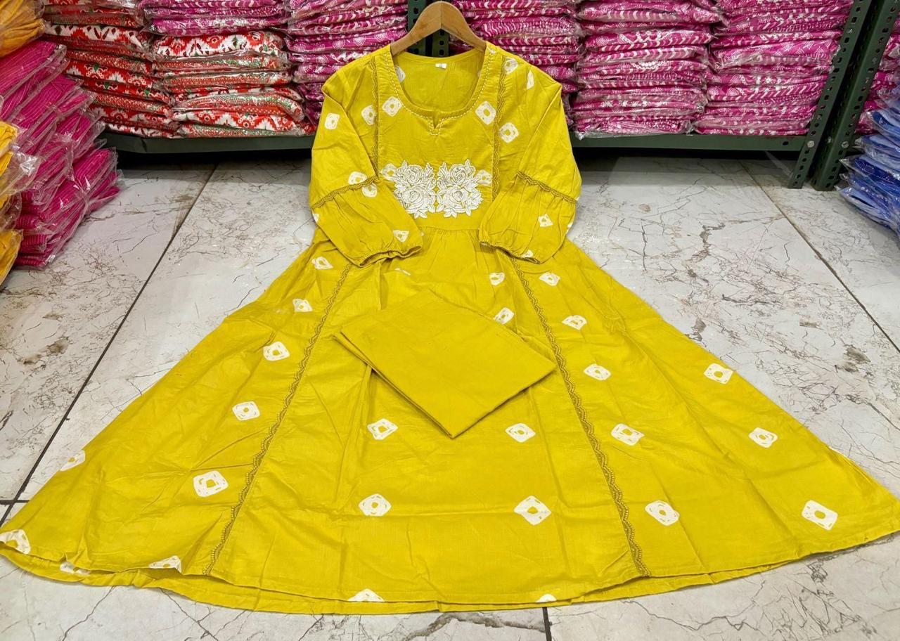 Bandage Discharge Print Cotton Kurta Pant Set with Adda & Embroidered Lace Work