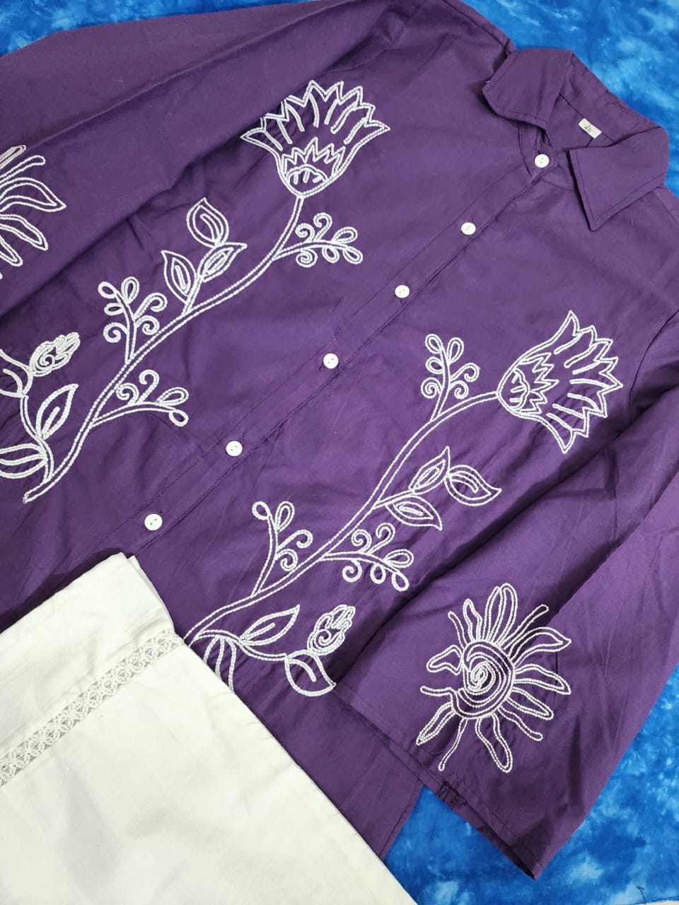 A-Line Cotton Kurta Pant Set with Embroidery & Pocket