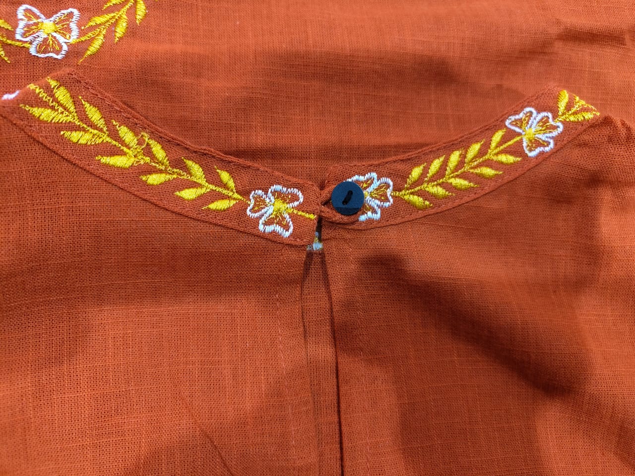 A-Line Cotton Slub Kurti Palazzo Set with Embroidery – Rust