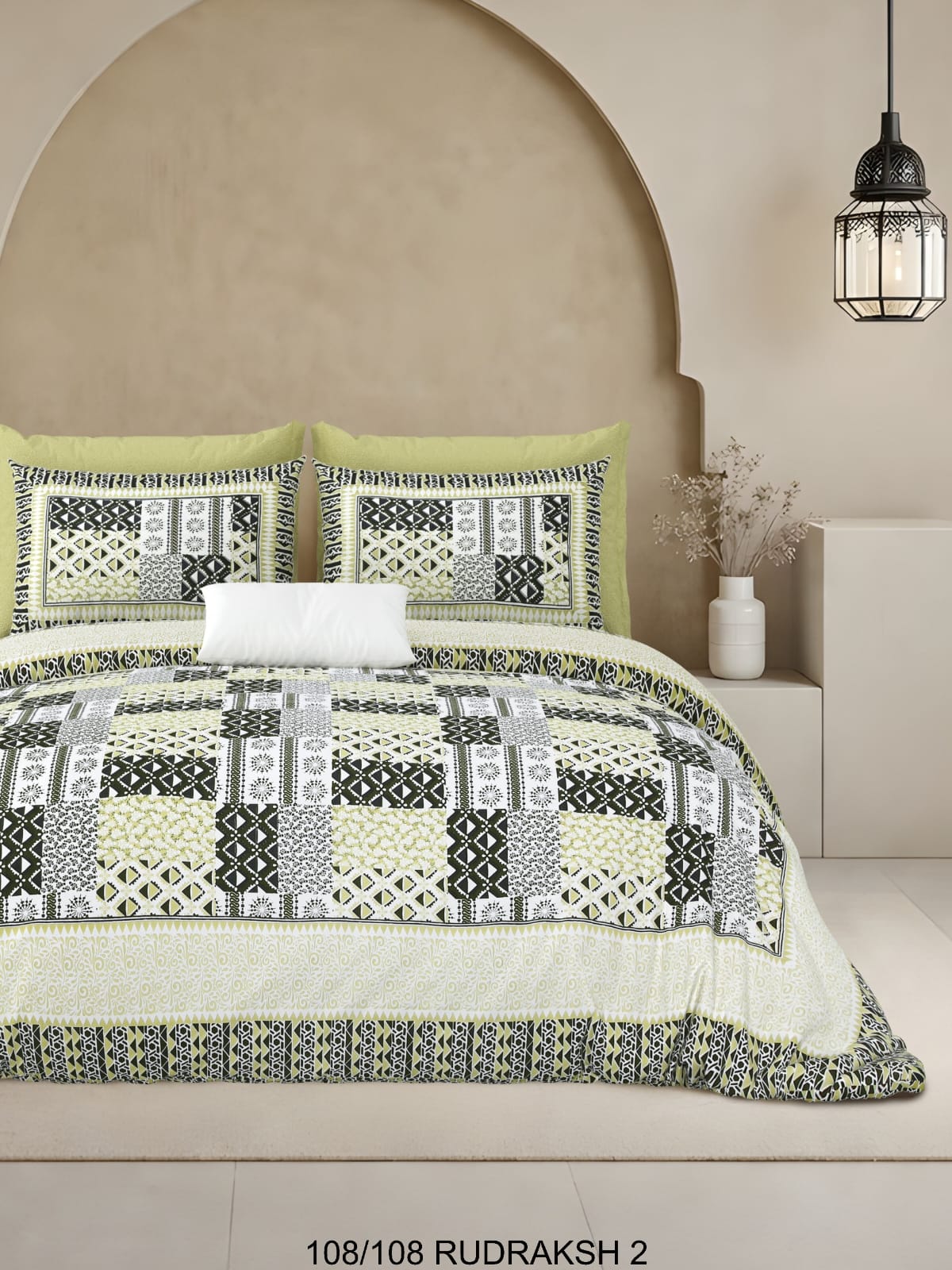 Ajrak Print King Size Cotton Viscose Blend Bedsheet with 2 Pillow Covers | 108x108 Inches