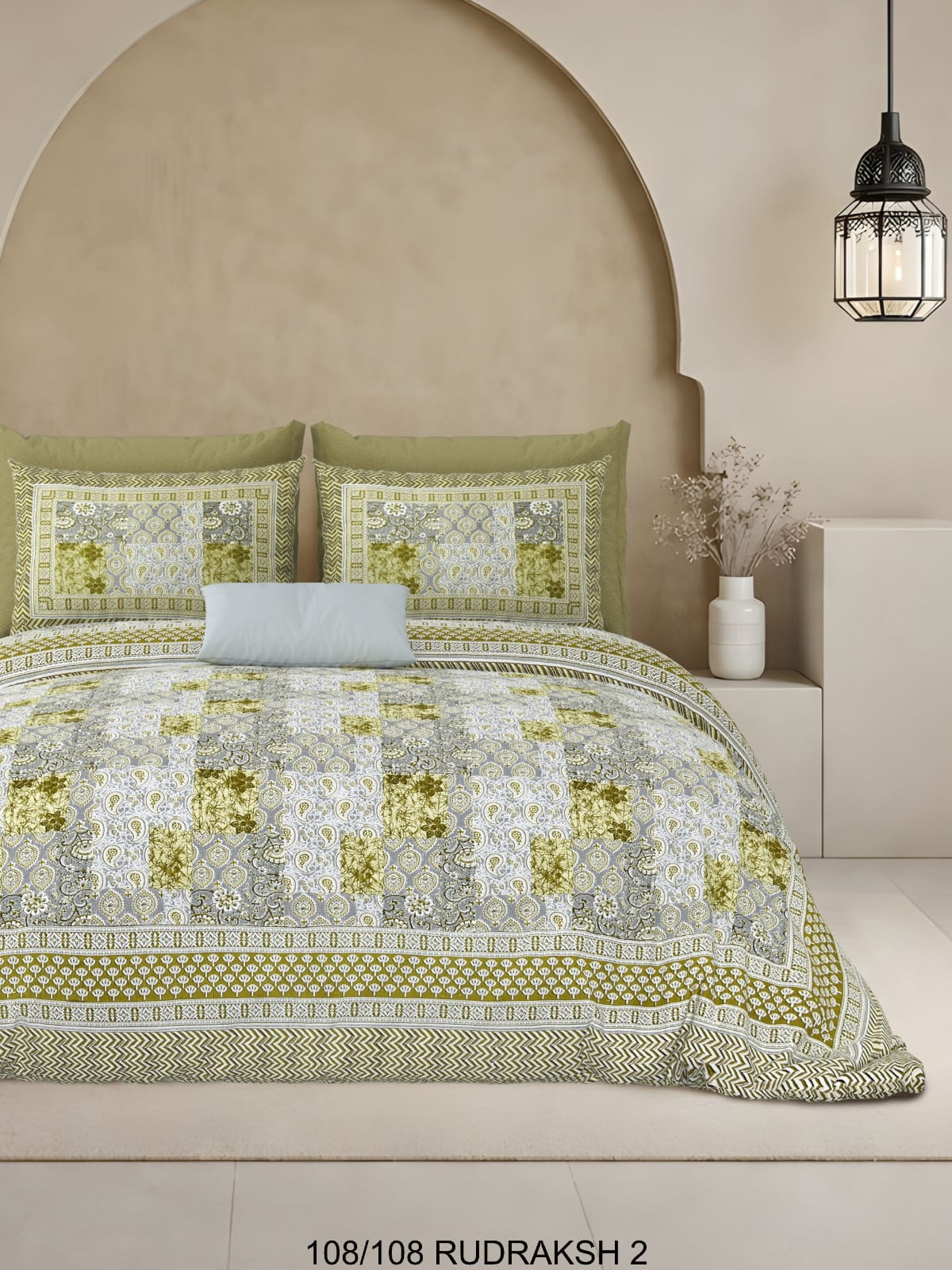 Ajrak Print King Size Cotton Viscose Blend Bedsheet with 2 Pillow Covers | 108x108 Inches
