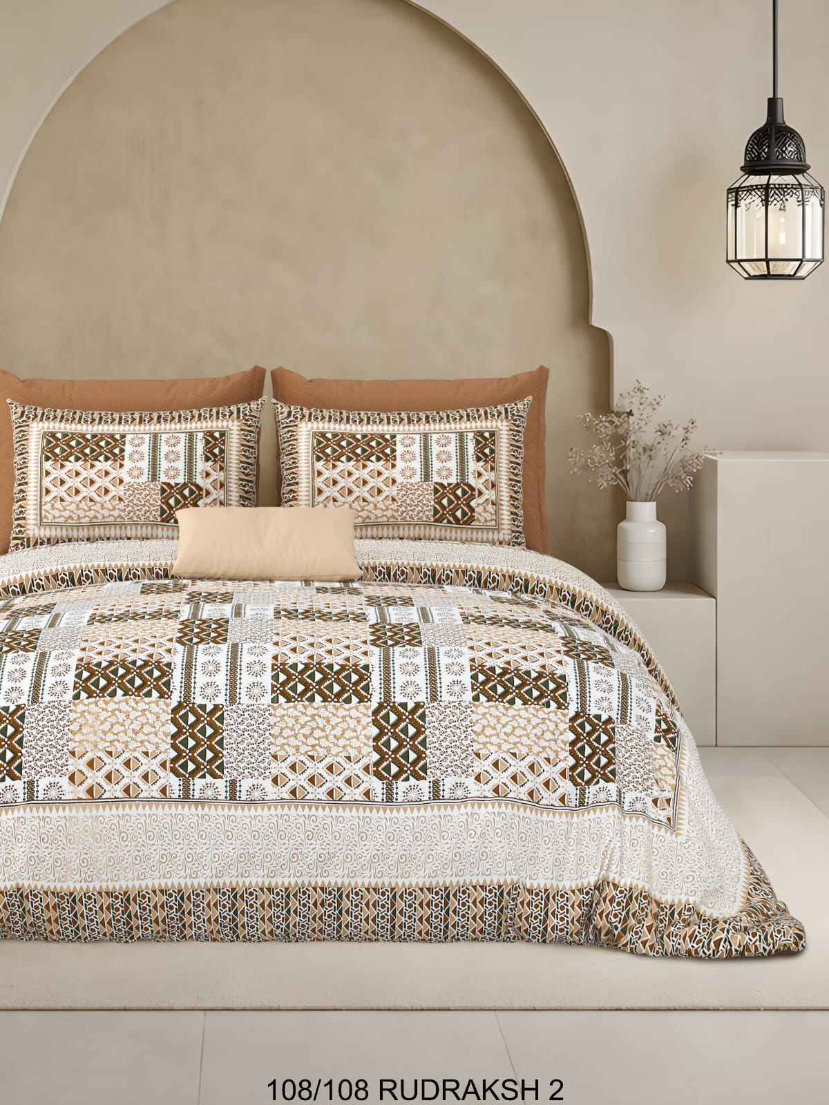 Ajrak Print King Size Cotton Viscose Blend Bedsheet with 2 Pillow Covers | 108x108 Inches