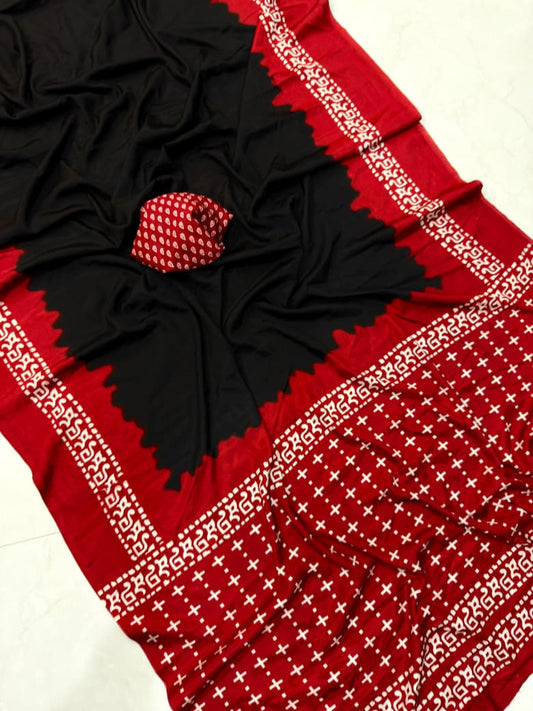 Ajrakh Gajji Crepe Silk Saree with Blouse – 6.30m