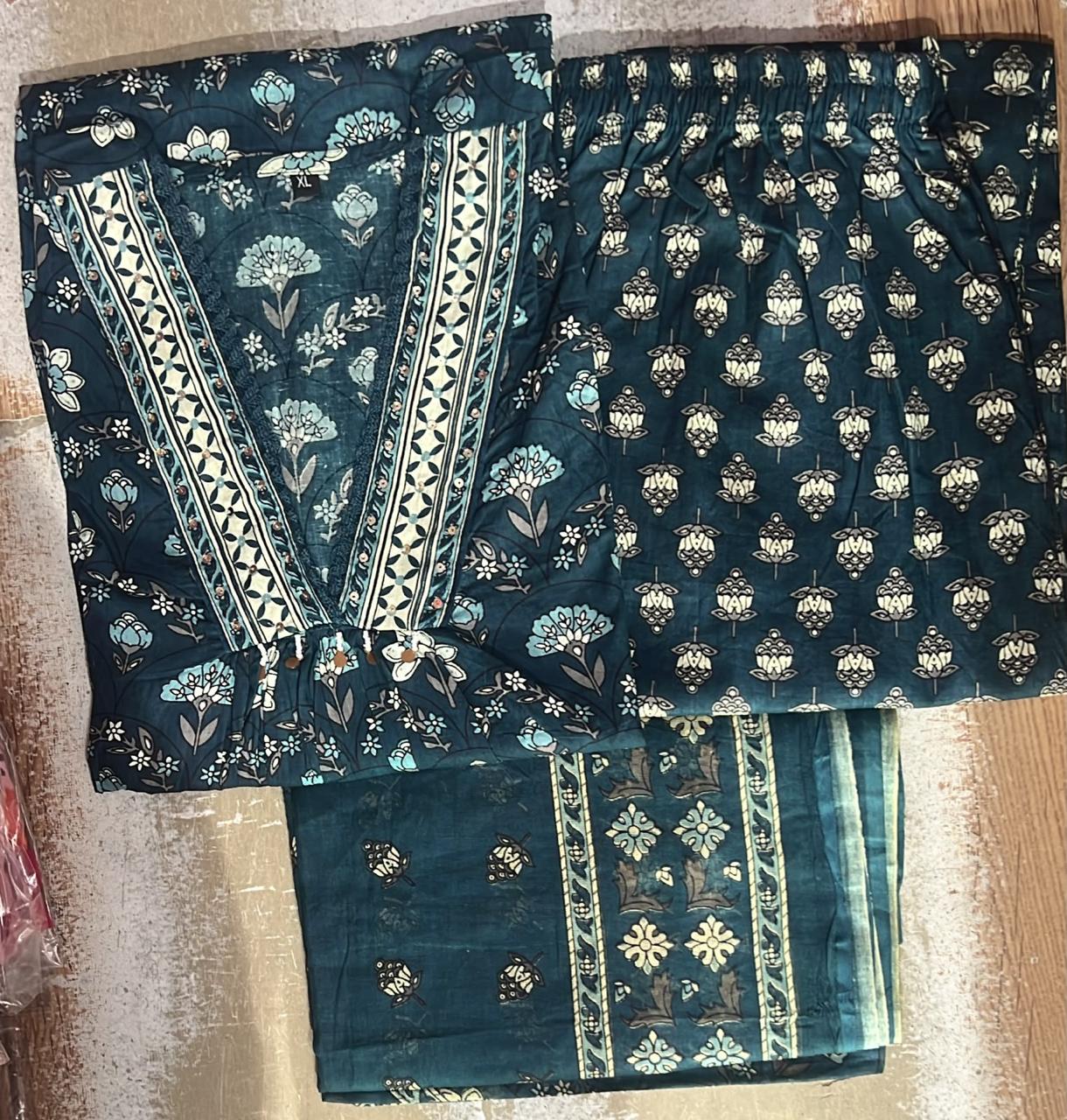 Ajrakh Taj Cotton Suit Set with Pant & Cotton Dupatta | 3-Piece Set