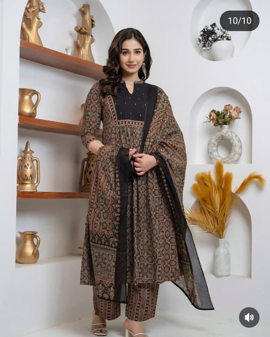 Azrak Cotton Suit with Pintex Work