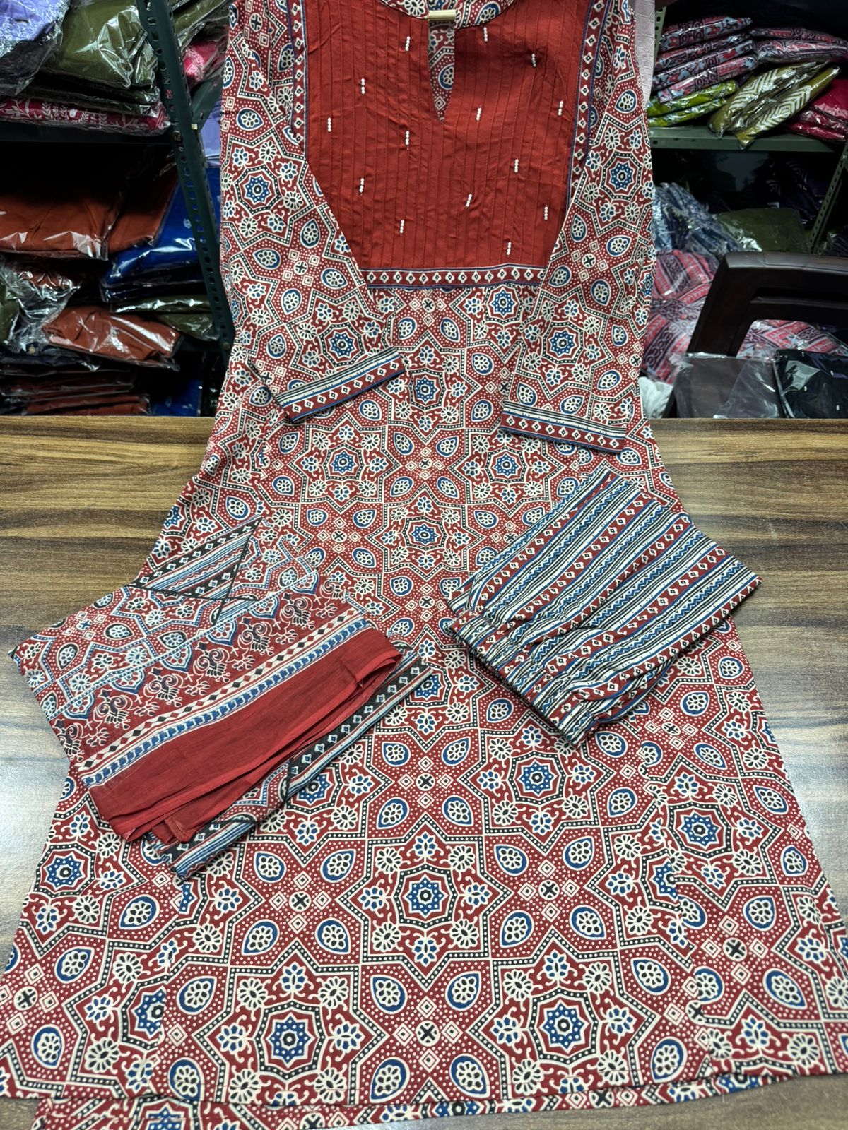 Azrak Cotton Suit with Pintex Work