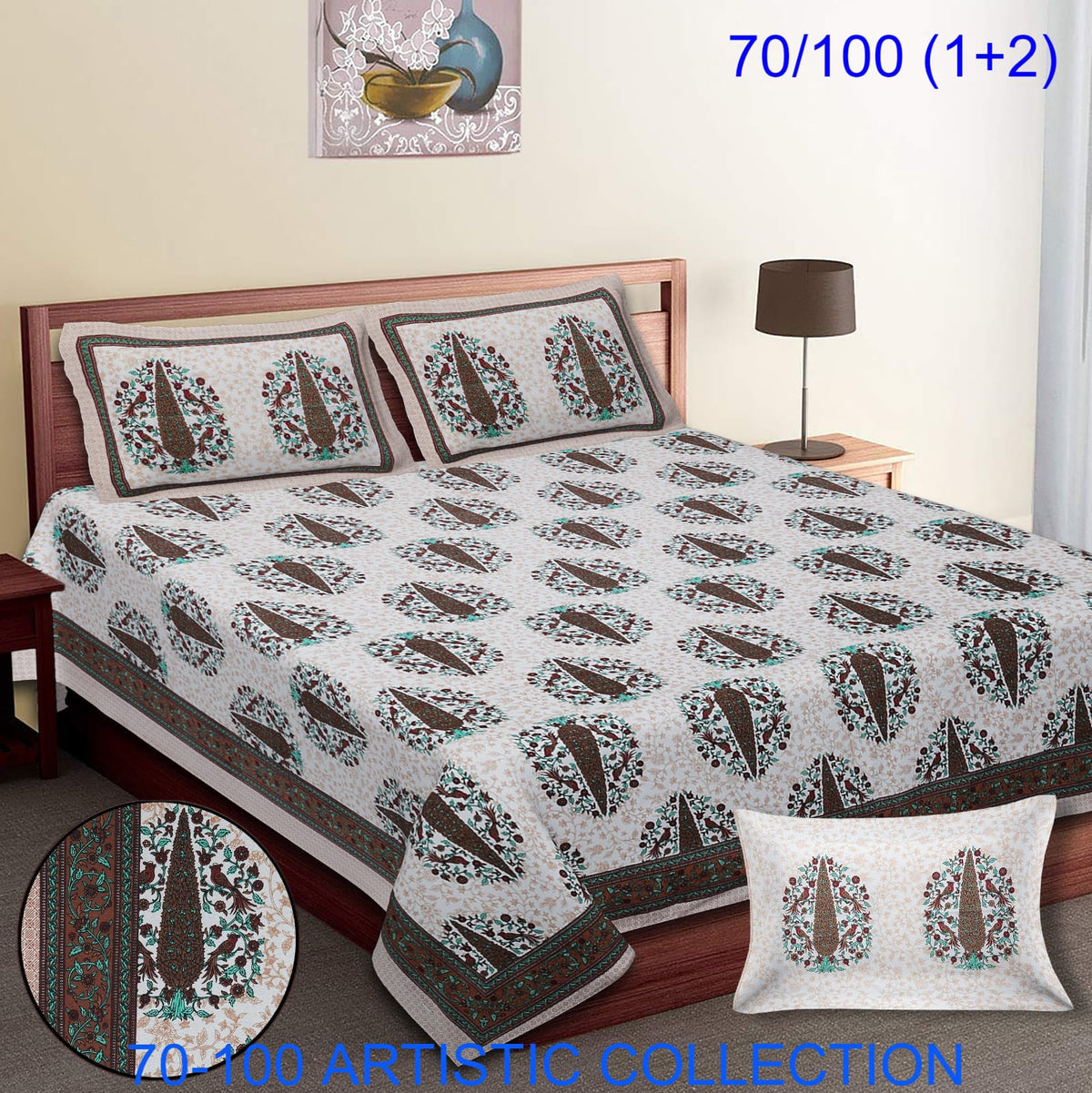 Bade Deewan Vali Cotton Autoloom Bedsheet with 2 Pillow Cover