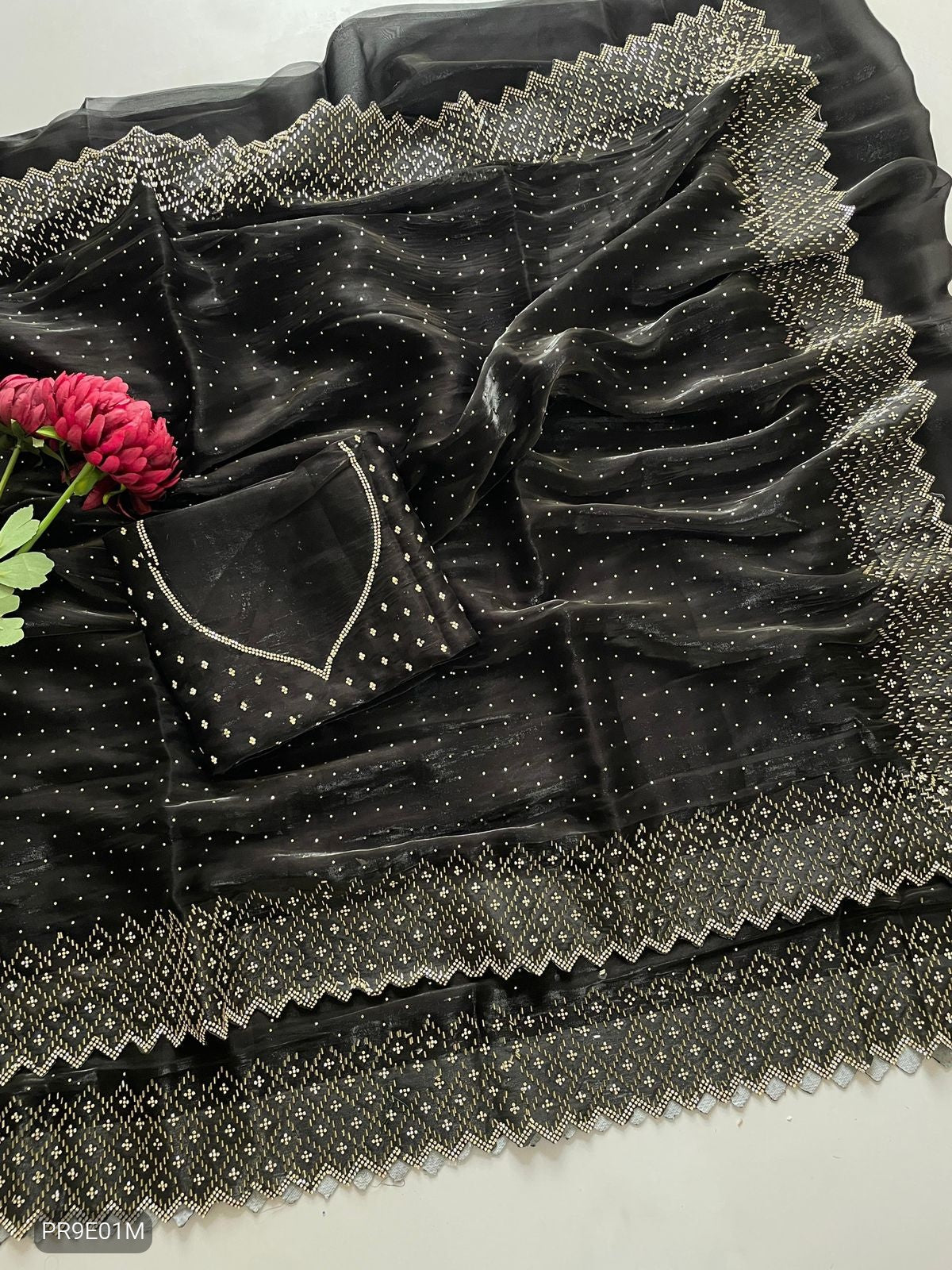 Black Jimmy Choo Saree with Zarkhan & Diamond Work with Blouse