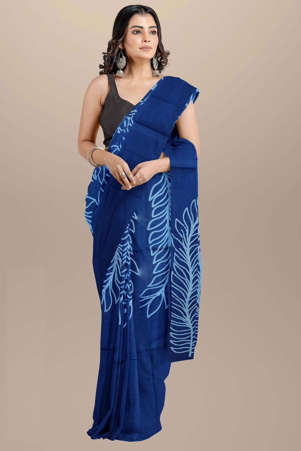 Block Printed Cotton Mulmul Saree with Blouse Piece (92/80 Count)