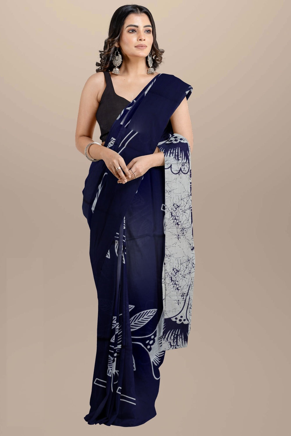 Block Printed Cotton Mulmul Saree with Blouse Piece (92/80 Count)