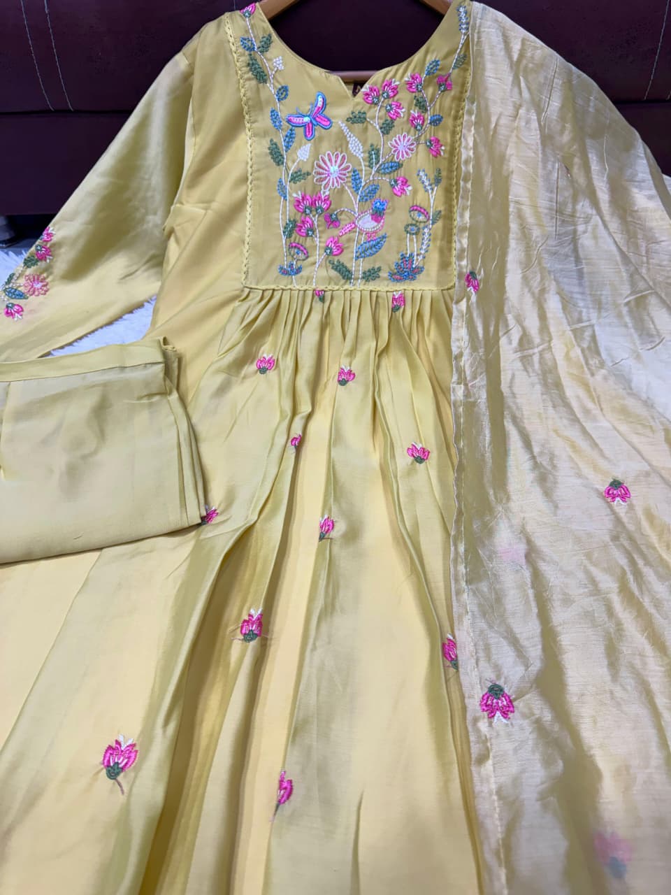 Chanderi Silk Embroidered 3-Piece Suit Set with Chanderi Dupatta