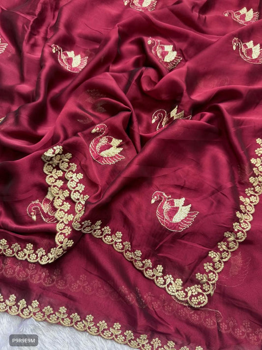 Chanderi Silk Saree with Embroidery & Running Blouse