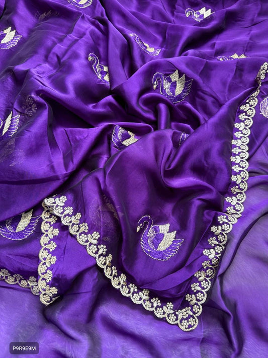 Chanderi Silk Saree with Embroidery & Running Blouse