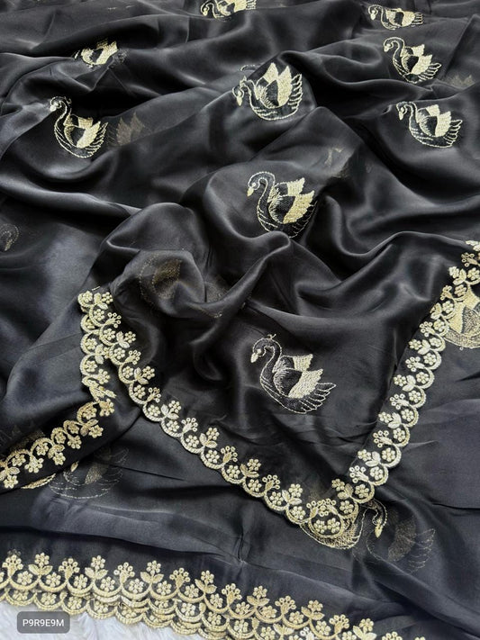 Chanderi Silk Saree with Embroidery & Running Blouse