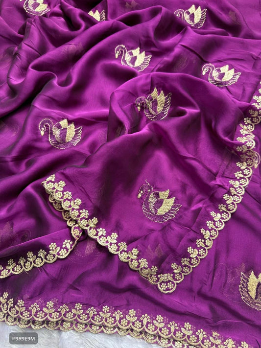 Chanderi Silk Saree with Embroidery & Running Blouse