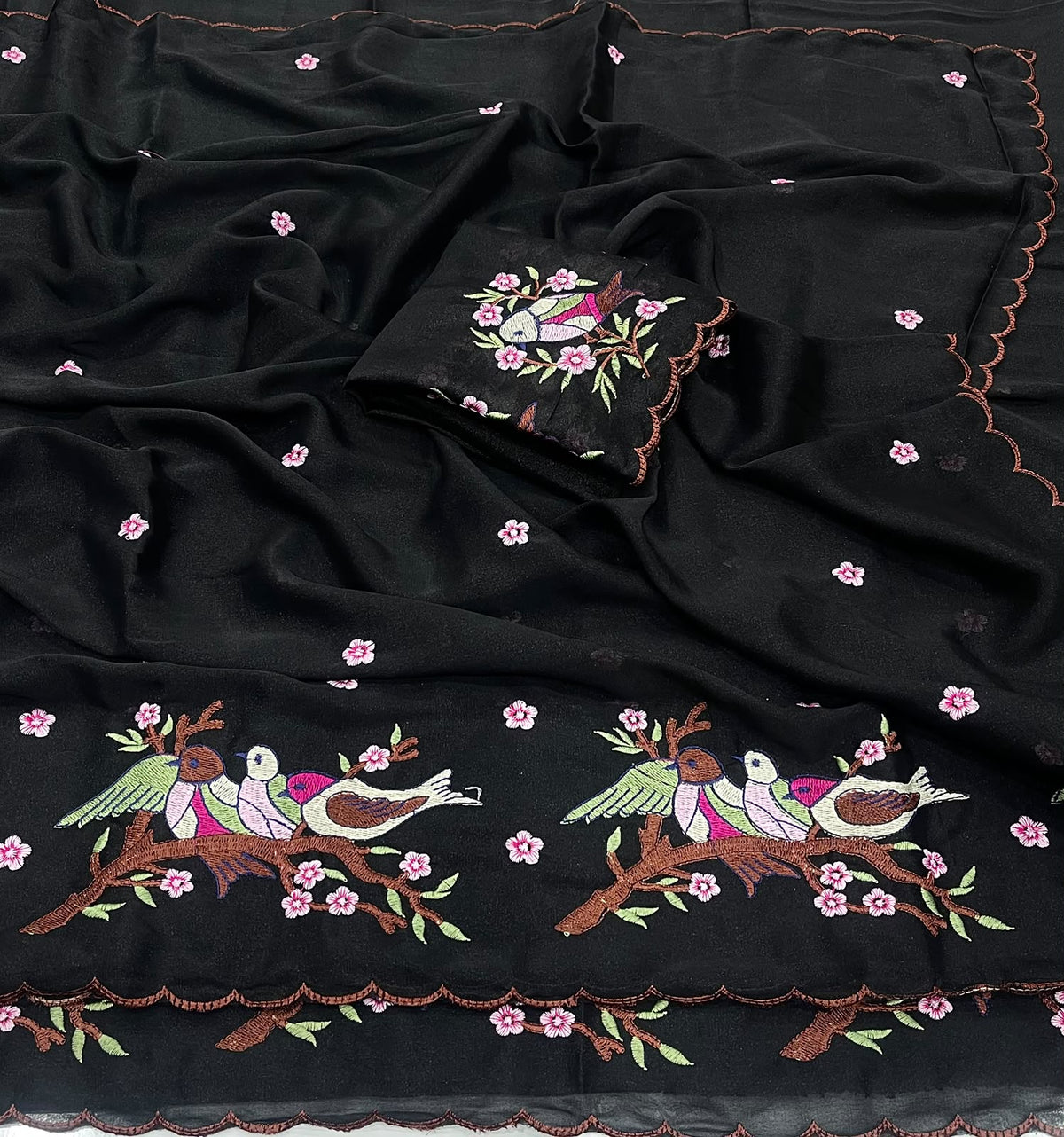 Cocktail Star Georgette Saree with Embroidery Work and Blouse