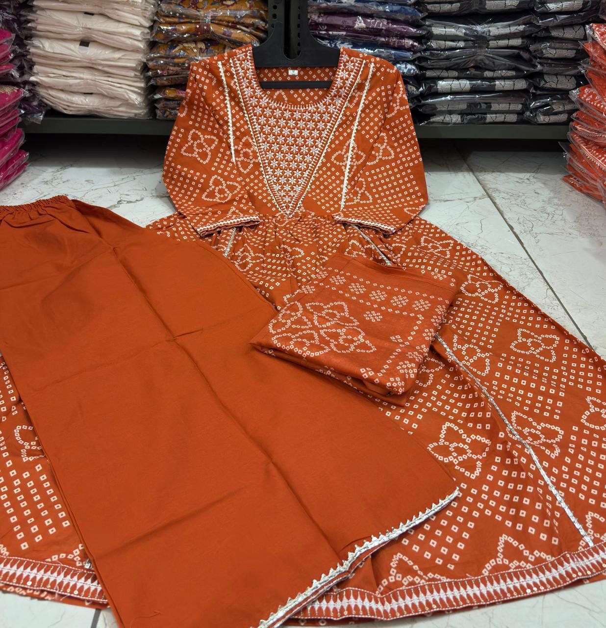 Cotton 3-Piece Set with Embroidery & Printed Dupatta for Women