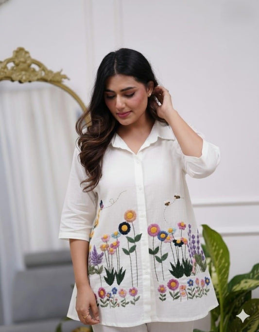 Cotton 60/60 Co-Ord Set with Embroidered Top & Pant