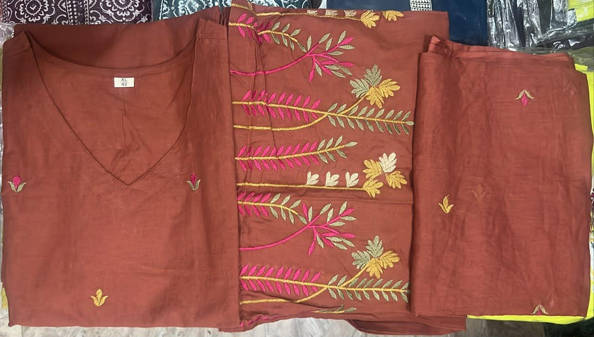 Cotton 60/60 Embroidered Kurti Palazzo Dupatta Suit Set