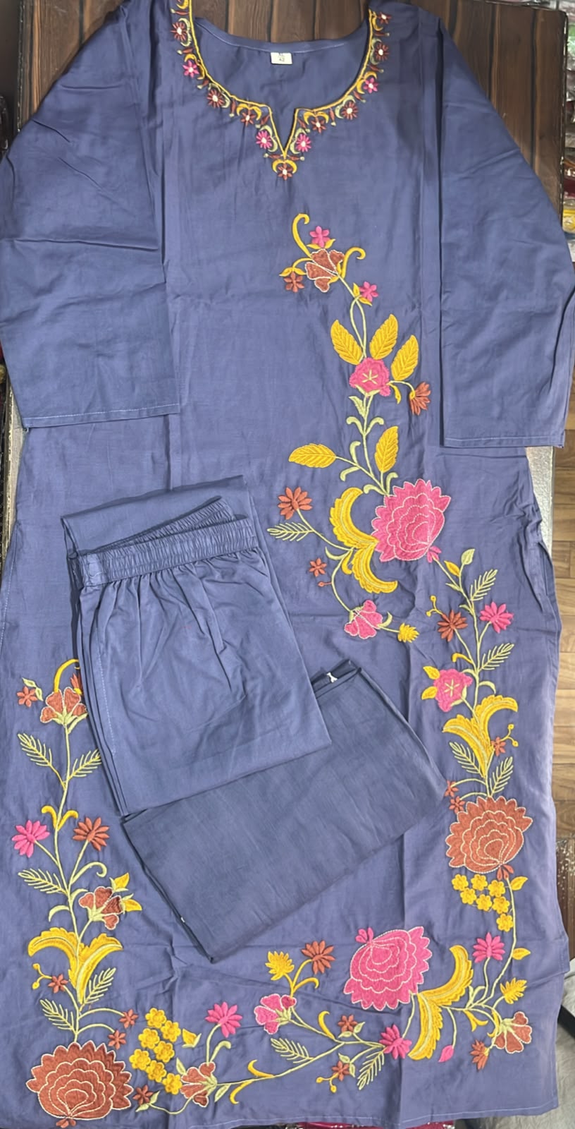 Cotton 60×60 Embroidered Kurti Pant Dupatta Suit Set