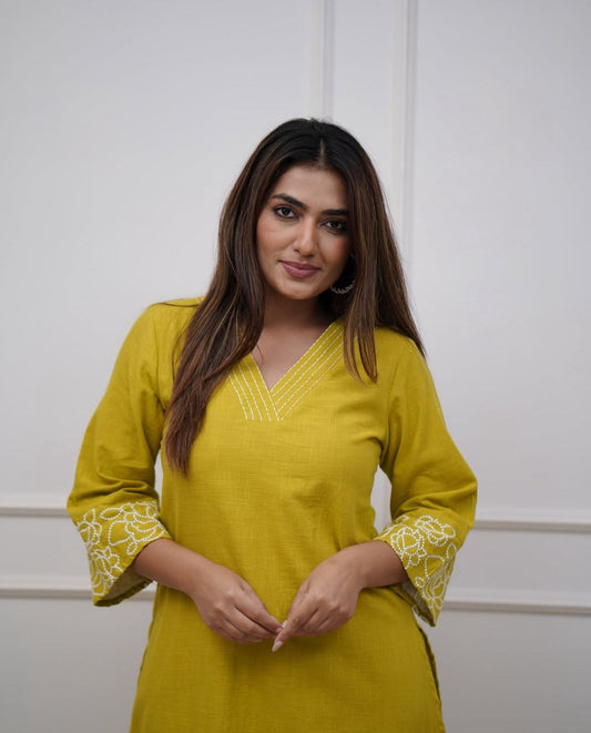 Cotton 60×60 Embroidered Kurti with Pant Set
