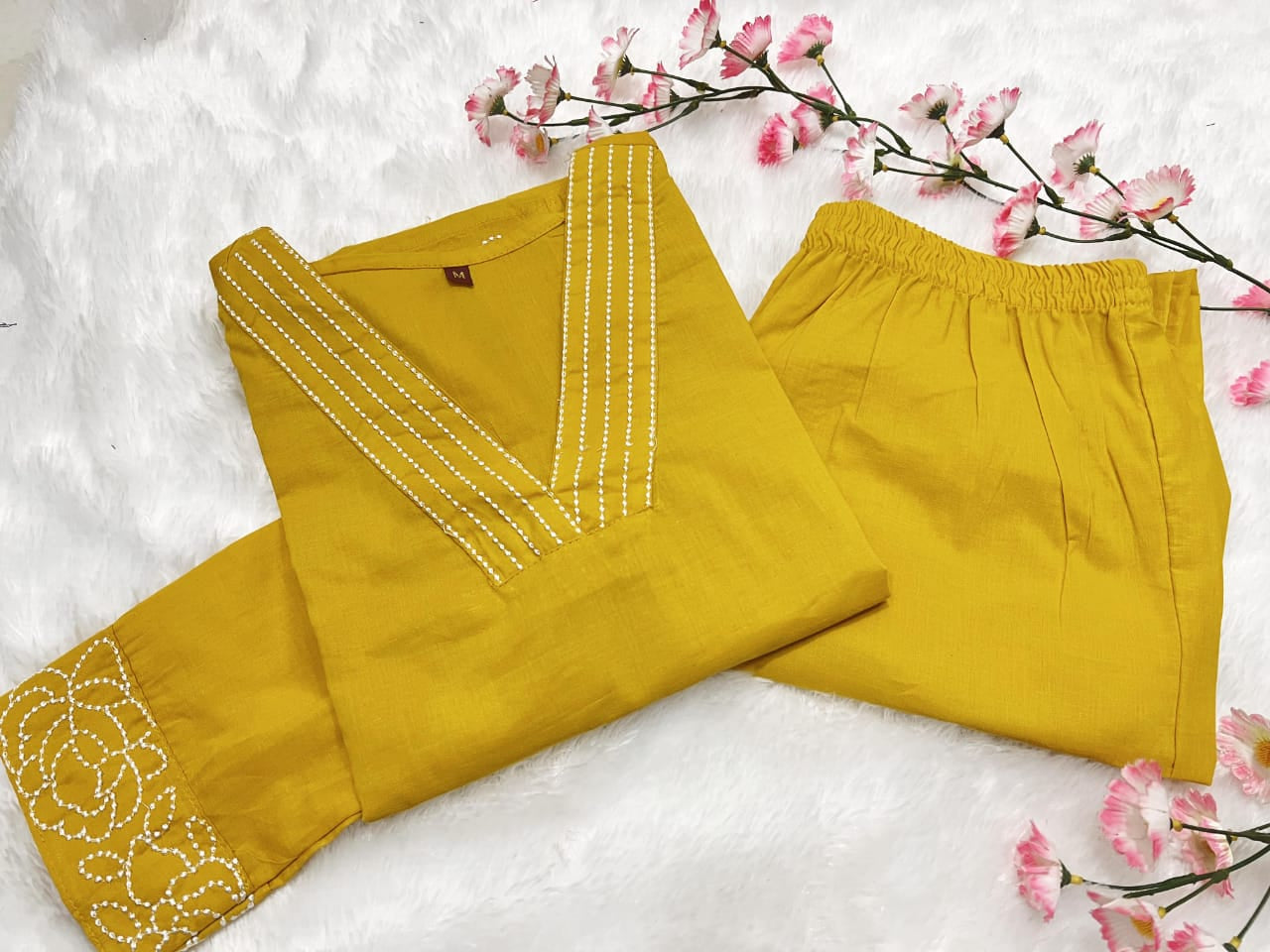 Cotton 60×60 Embroidered Kurti with Pant Set