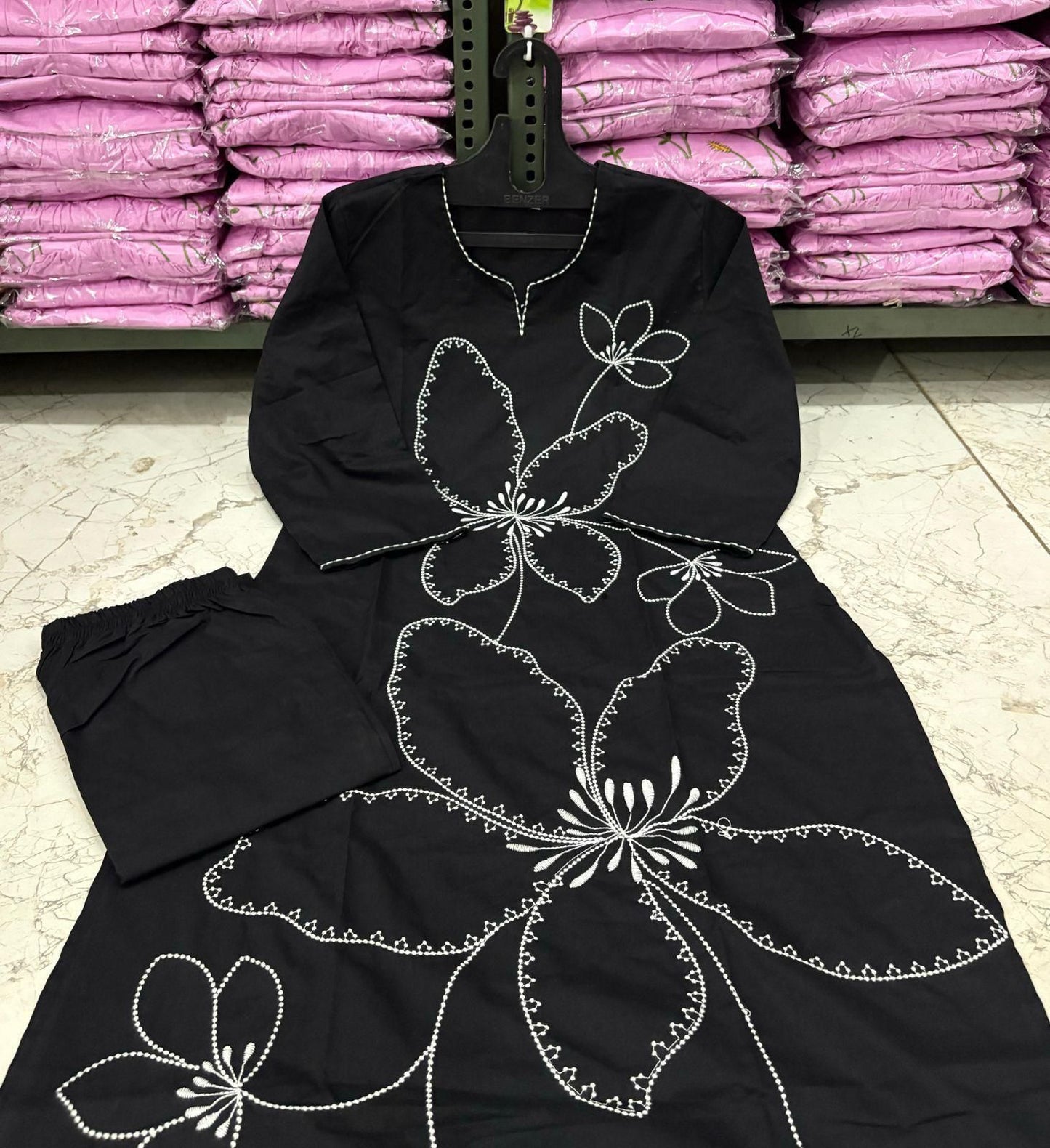 Cotton 60/60 Embroidery Work Kurti with Pant | Fully Stitched Set