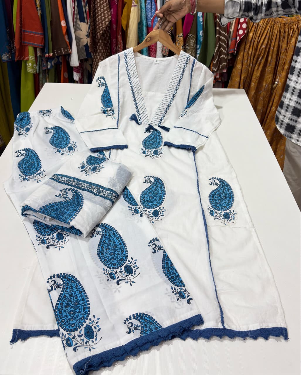 Cotton 60-60 Printed Kurti Palazzo & Malmal Dupatta 3-Piece Set