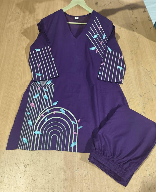 Cotton 60x60 Embroidered Co-Ord Set for Women