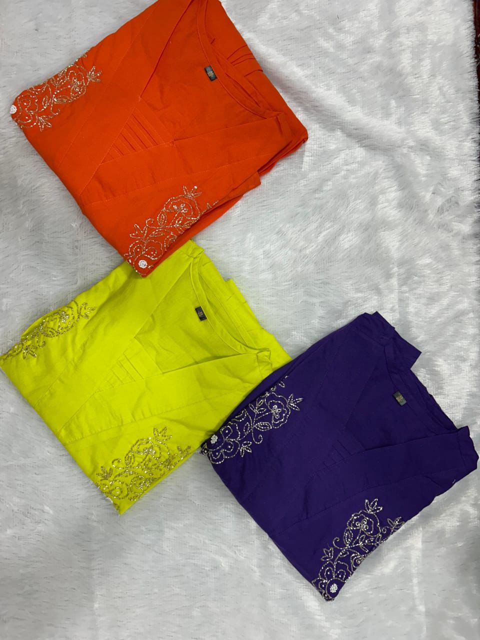 Cotton A-Line Kurti Palazzo Co-ord Set with Moti & Aari Work