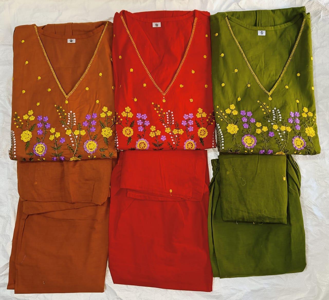 Cotton Anarkali Kurta Set with Pant & Cutwork Dupatta