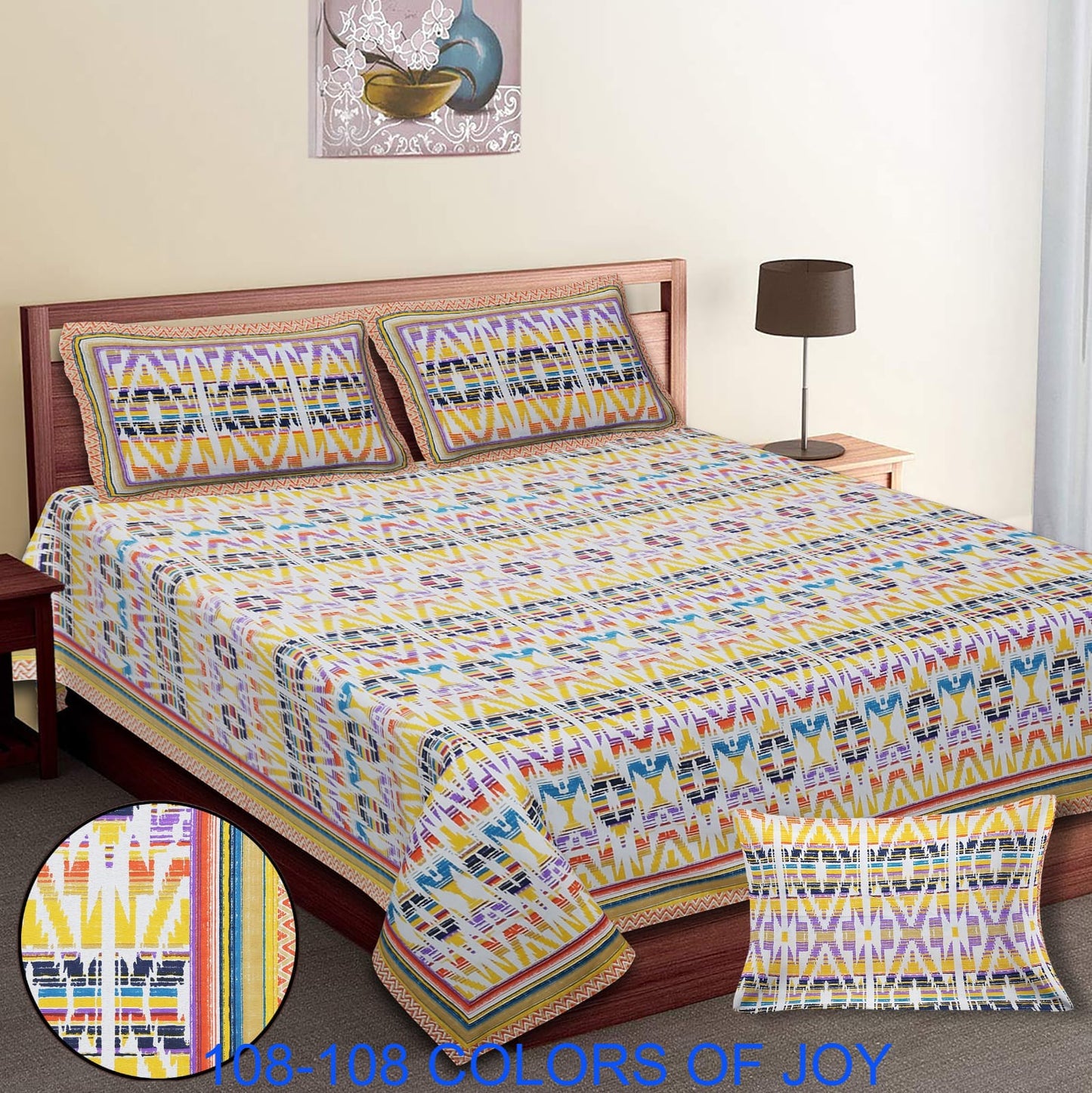 Cotton Autoloom Bedsheet 108x108 Inches with 2 Zipper Pillow Covers